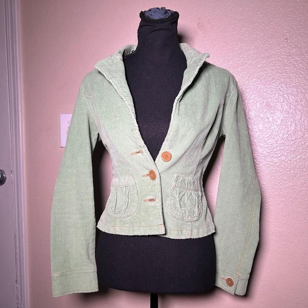 Vintage Tulle Anthropologie Sage Green Corduroy Peplum Jacket Blazer Y2K Small